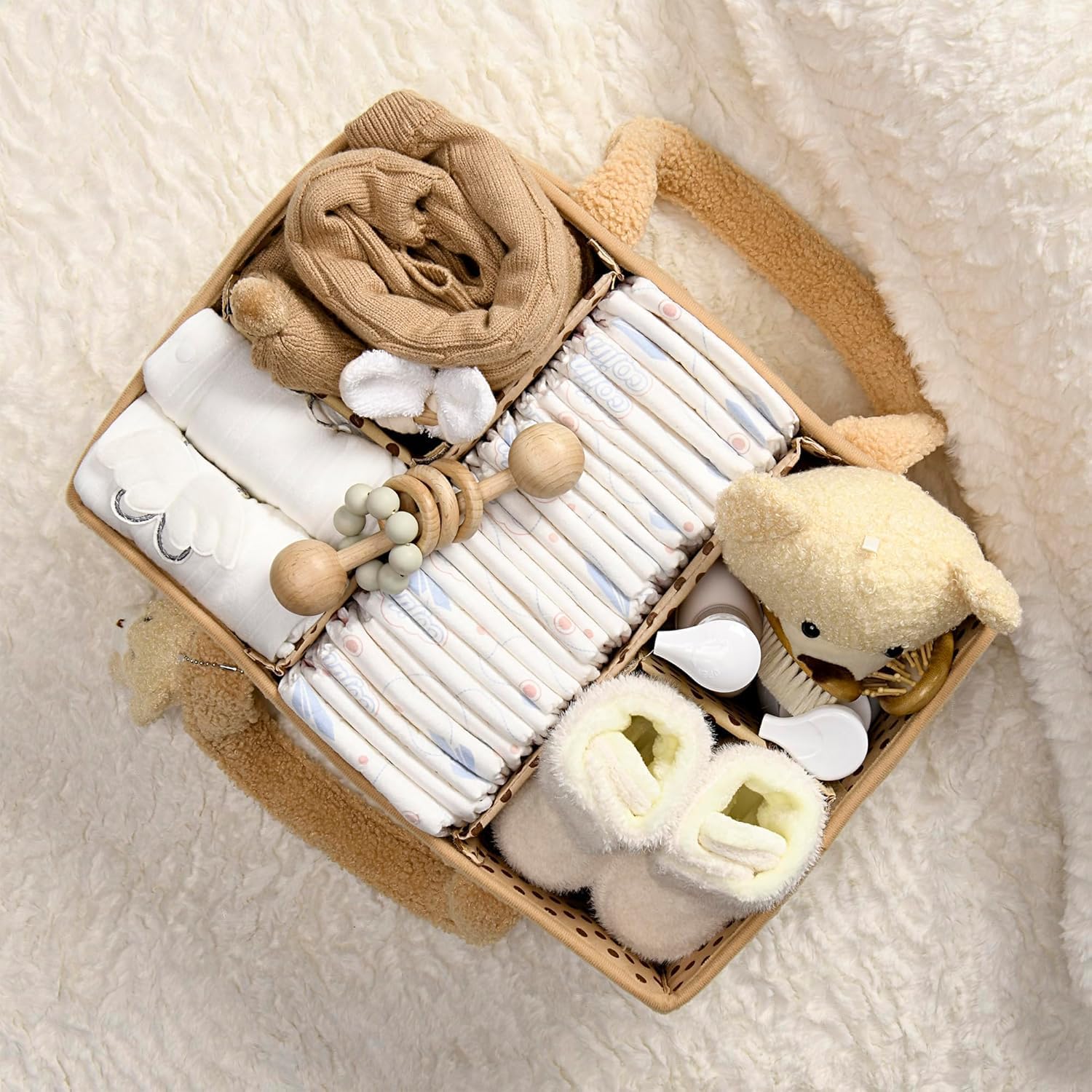 Organisateur de Caddy pour Bébés – Panier de rangement en Sherpa avec compartiments – Elvoria