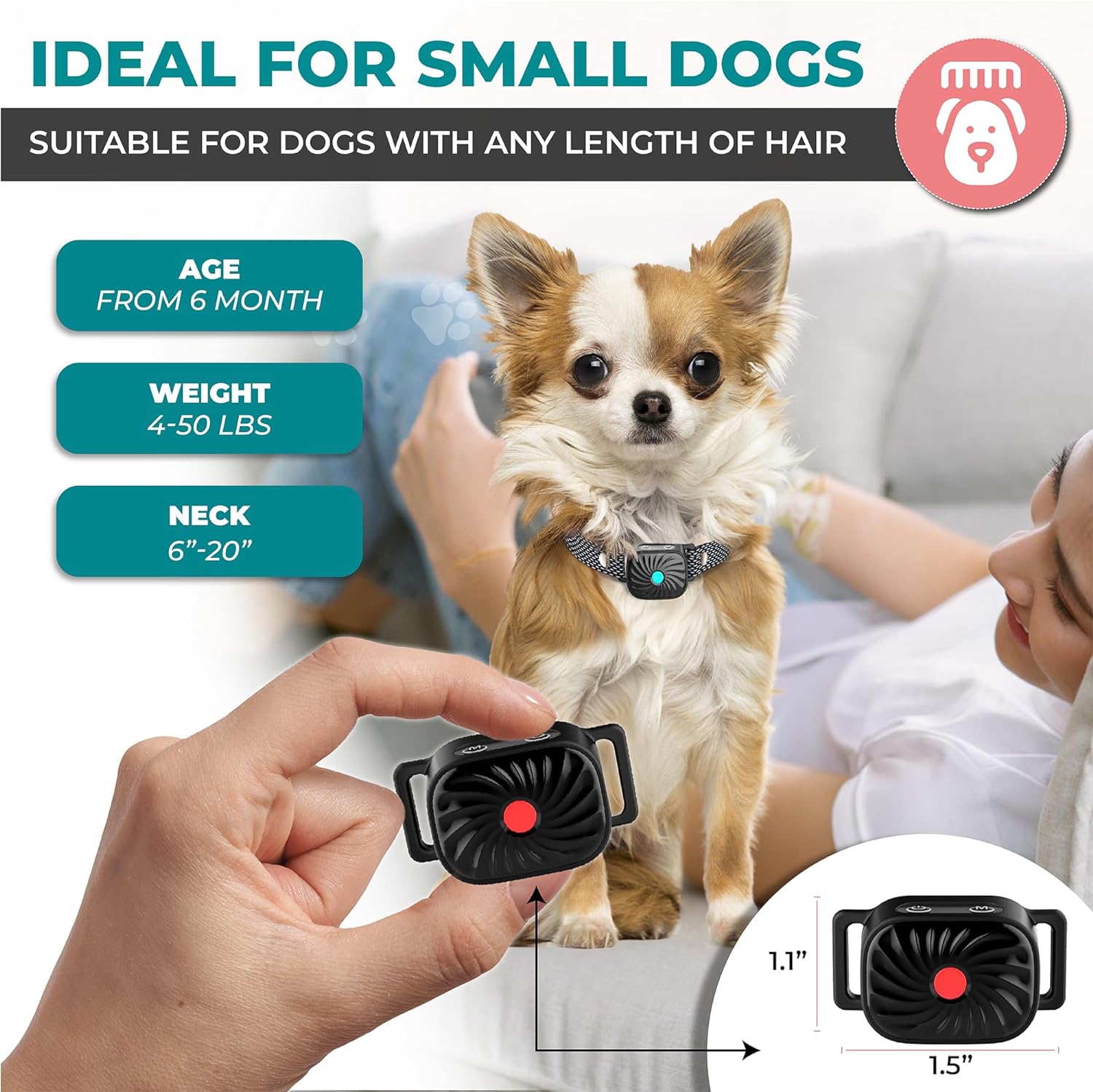 Collier anti-aboiement BelloSilent pour petits chiens | Avec son & vibration | IP87 Étanche | Réglable & doux pour l'entraînement