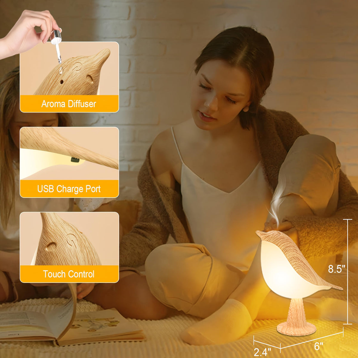Vquand 2er-Pack Lampe de bureau pour enfants – Lampe de nuit rechargeable avec capteur tactile & 3 modes de couleur
