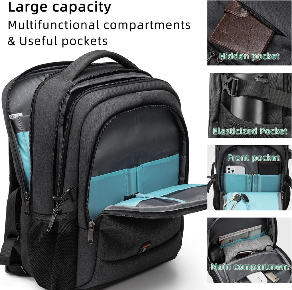 Sac à dos de voyage pour ordinateur portable résistant à l'eau avec port USB et espace de rangement organisé