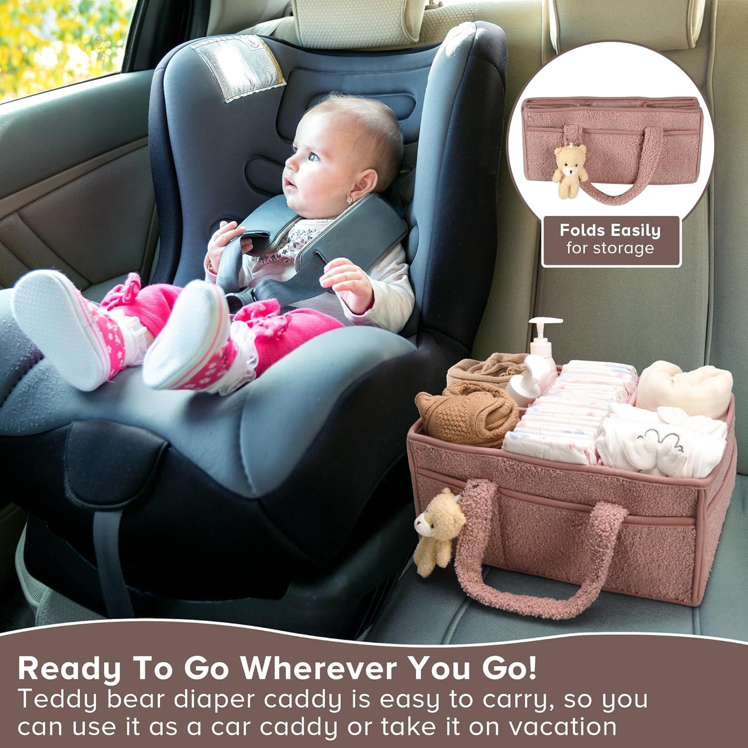 Organisateur de Caddy pour Bébés – Panier de rangement en Sherpa avec compartiments – Elvoria