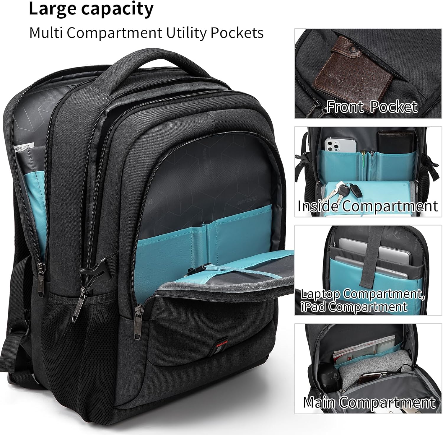 Sac à dos de voyage pour ordinateur portable résistant à l'eau avec port USB et espace de rangement organisé