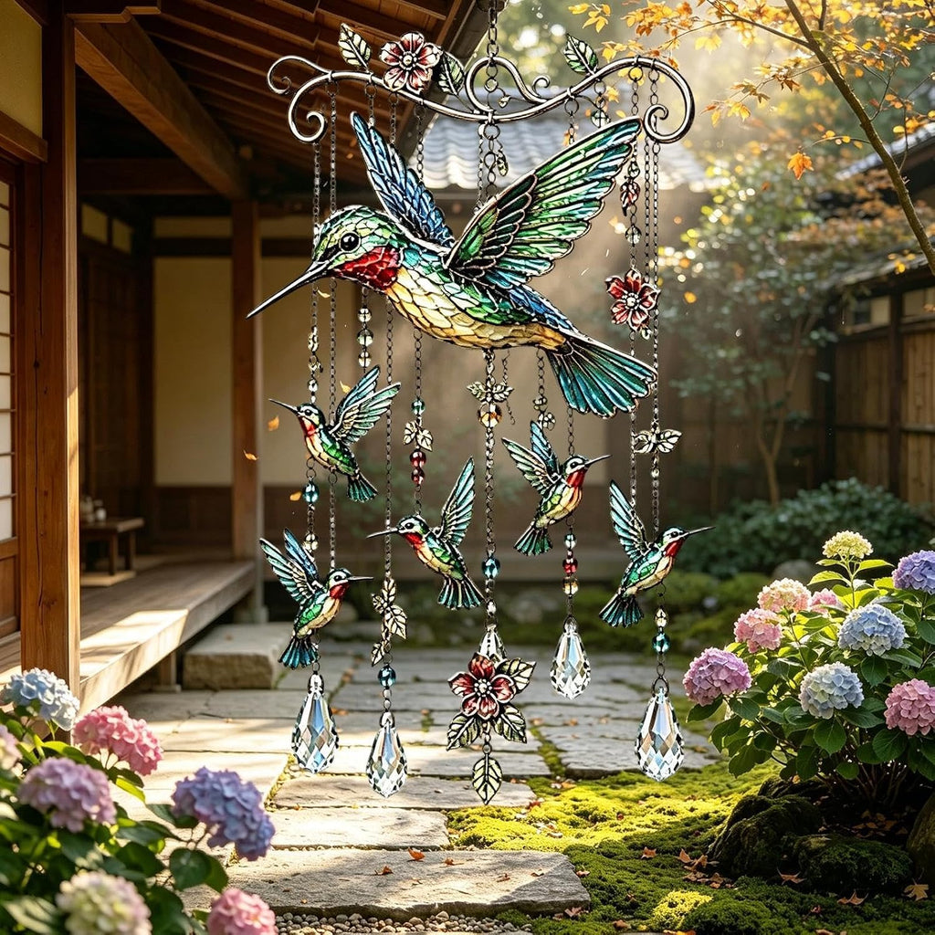CrystalSong™ | Carillon en cristal avec motif d'oiseau pour jardin et balcon