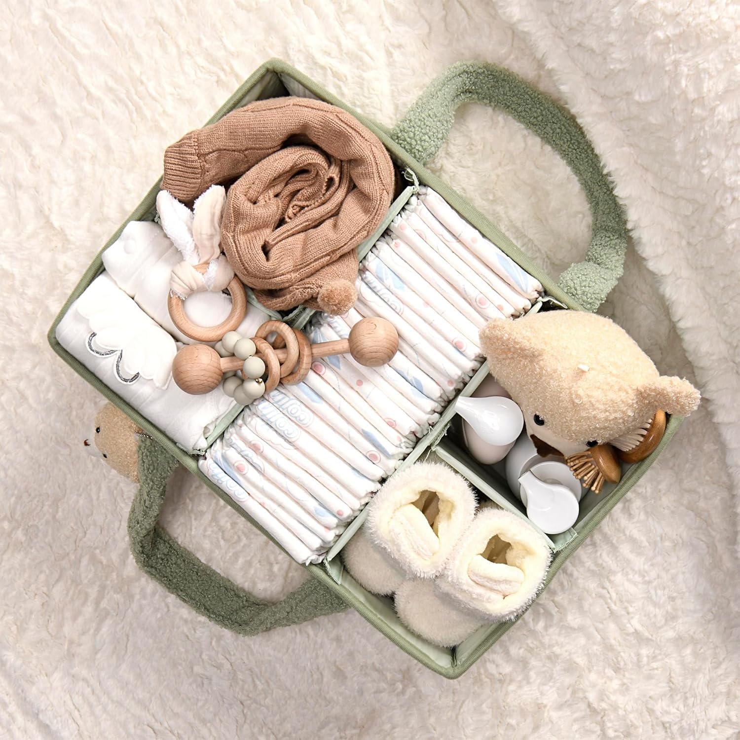 Organisateur de Caddy pour Bébés – Panier de rangement en Sherpa avec compartiments – Elvoria