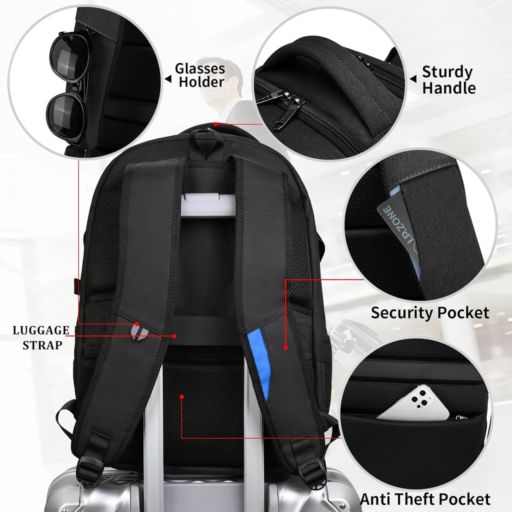 Sac à dos de voyage pour ordinateur portable résistant à l'eau avec port USB et espace de rangement organisé