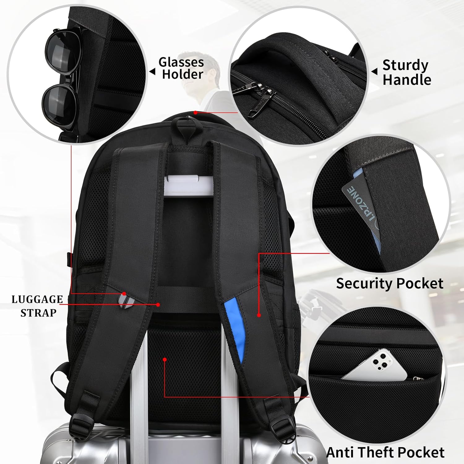 Sac à dos de voyage pour ordinateur portable résistant à l'eau avec port USB et espace de rangement organisé