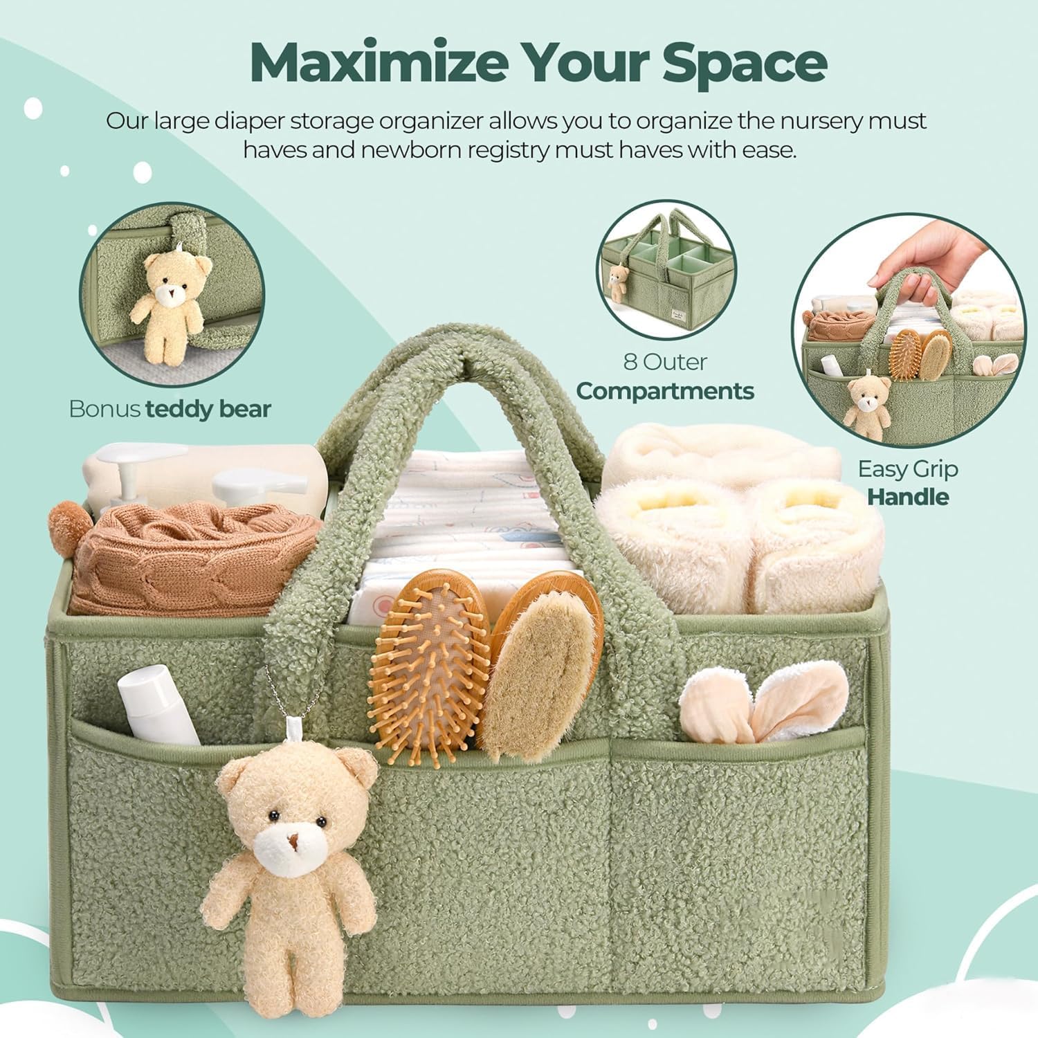Organisateur de Caddy pour Bébés – Panier de rangement en Sherpa avec compartiments – Elvoria