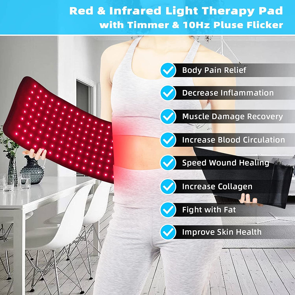Ceinture de thérapie par lumière rouge – Soulagement médical de la douleur pour le dos et les muscles