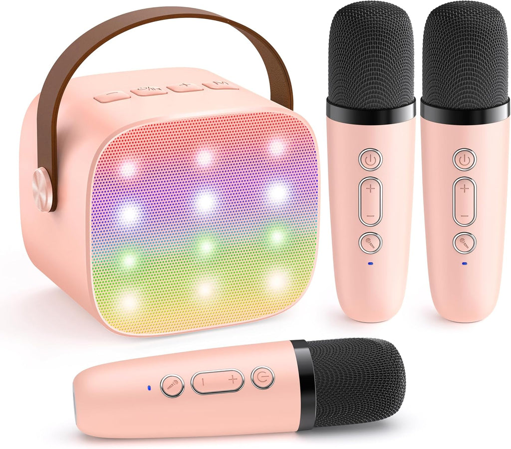 Skanto | Mini machine à karaoké portable avec haut-parleur Bluetooth et 2 microphones sans fil – Veylo