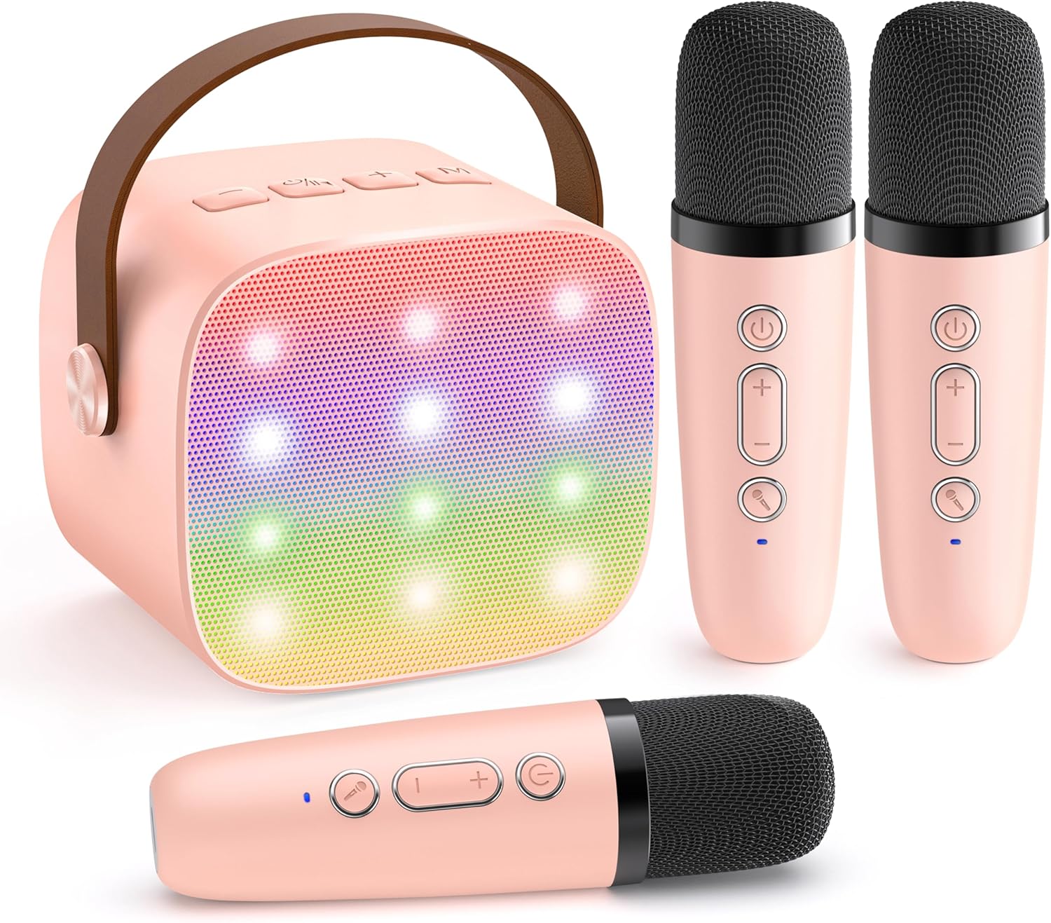 Skanto | Mini machine à karaoké portable avec haut-parleur Bluetooth et 2 microphones sans fil – Veylo