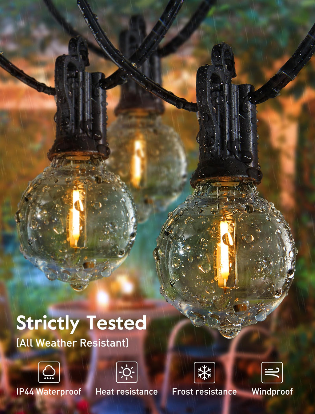 Skanto | Brightown 60Ft Guirlandes Lumineuses Extérieures - Lumières de Terrasse LED Globe G40 avec 32 Ampoules Résistantes aux Chocs