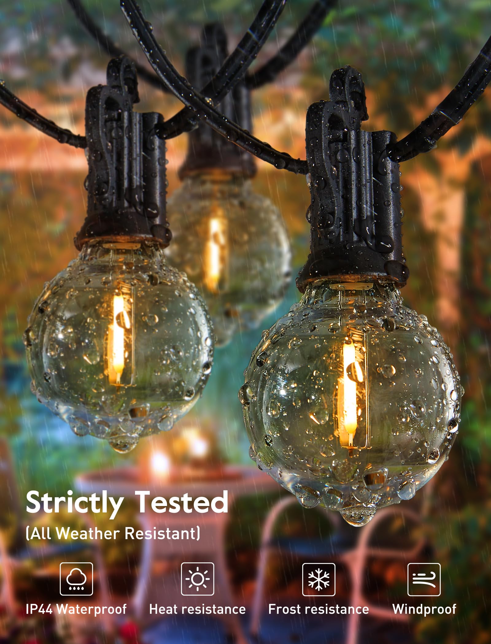 Skanto | Brightown 60Ft Guirlandes Lumineuses Extérieures - Lumières de Terrasse LED Globe G40 avec 32 Ampoules Résistantes aux Chocs