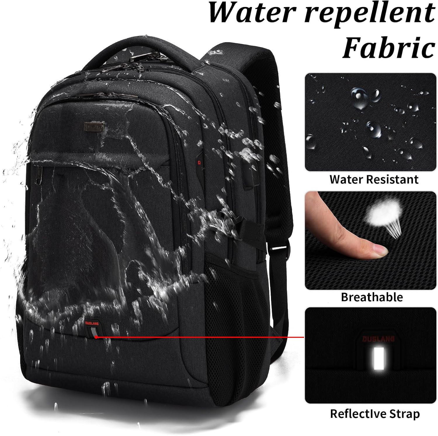 Sac à dos de voyage pour ordinateur portable résistant à l'eau avec port USB et espace de rangement organisé