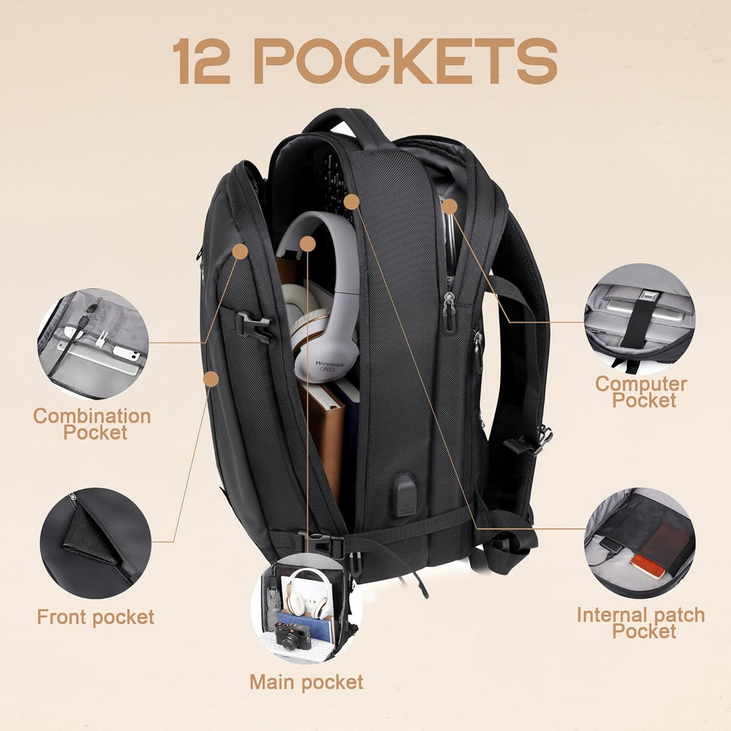 Sac à dos de voyage extensible de 40L, étanche, avec port USB et compartiment pour ordinateur portable de 17” – AirVoyage