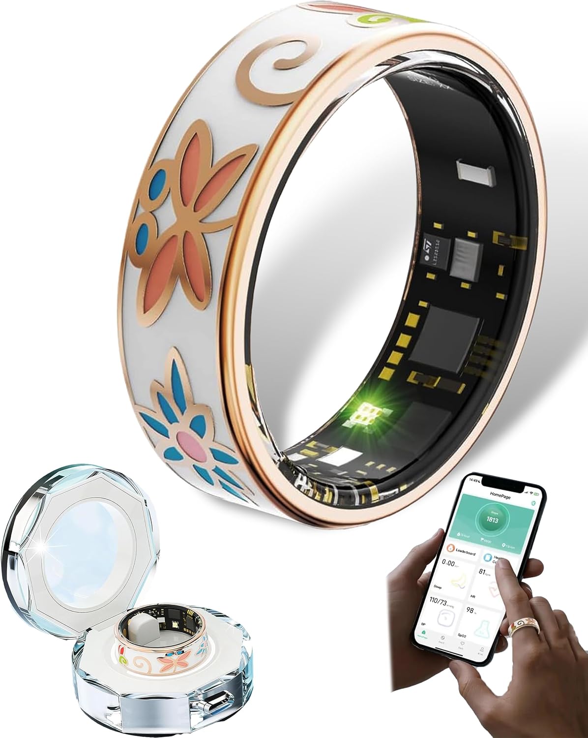 Bague de Bien-être Intelligente en Émail – Fitness et Suivi du Sommeil pour iOS et Android – Aurina
