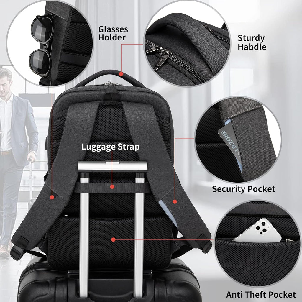 Sac à dos de voyage pour ordinateur portable résistant à l'eau avec port USB et espace de rangement organisé
