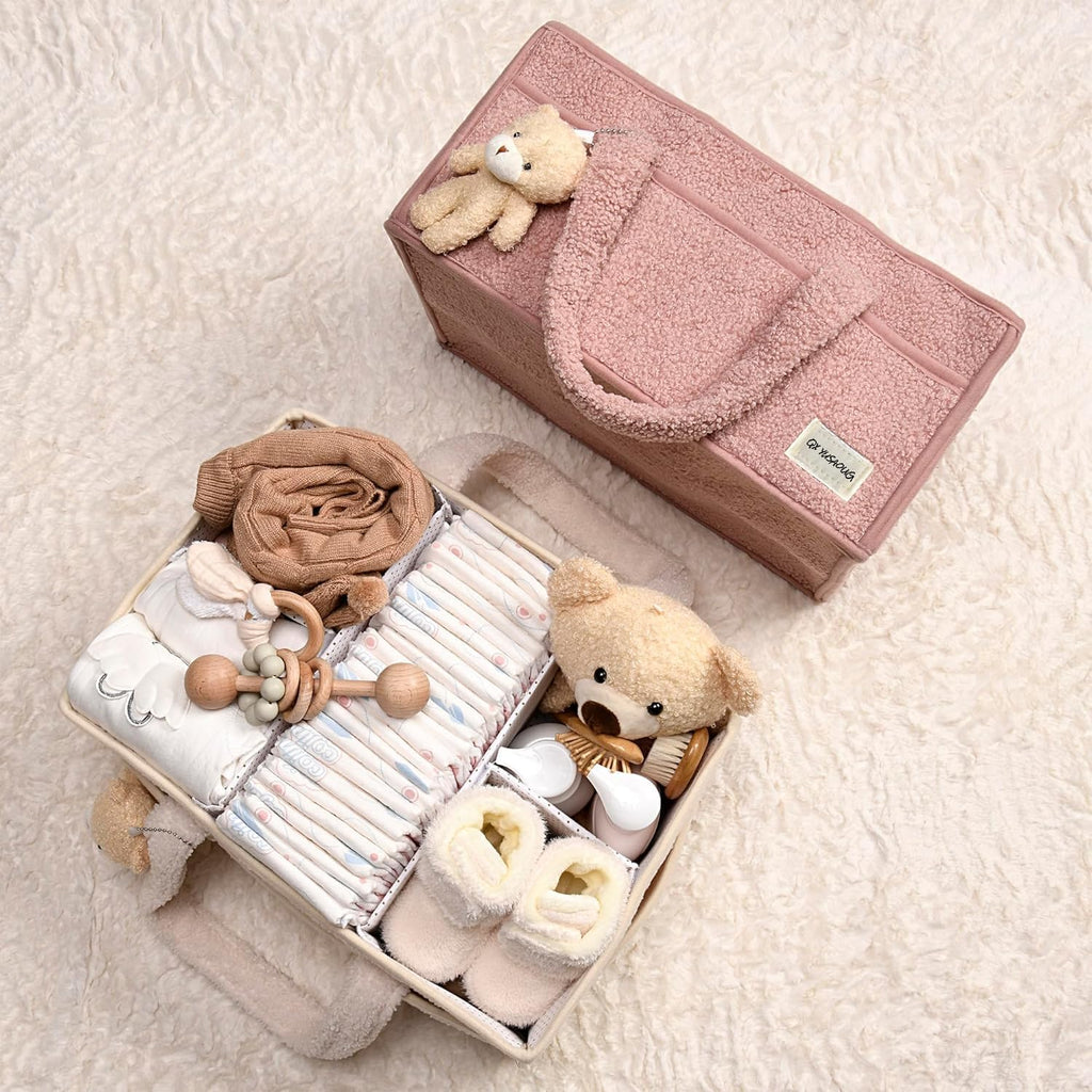 Organisateur de Caddy pour Bébés – Panier de rangement en Sherpa avec compartiments – Elvoria
