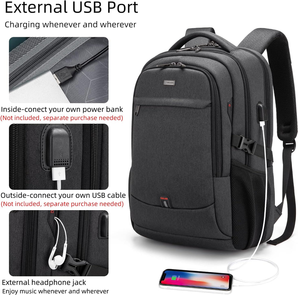 Sac à dos de voyage pour ordinateur portable résistant à l'eau avec port USB et espace de rangement organisé