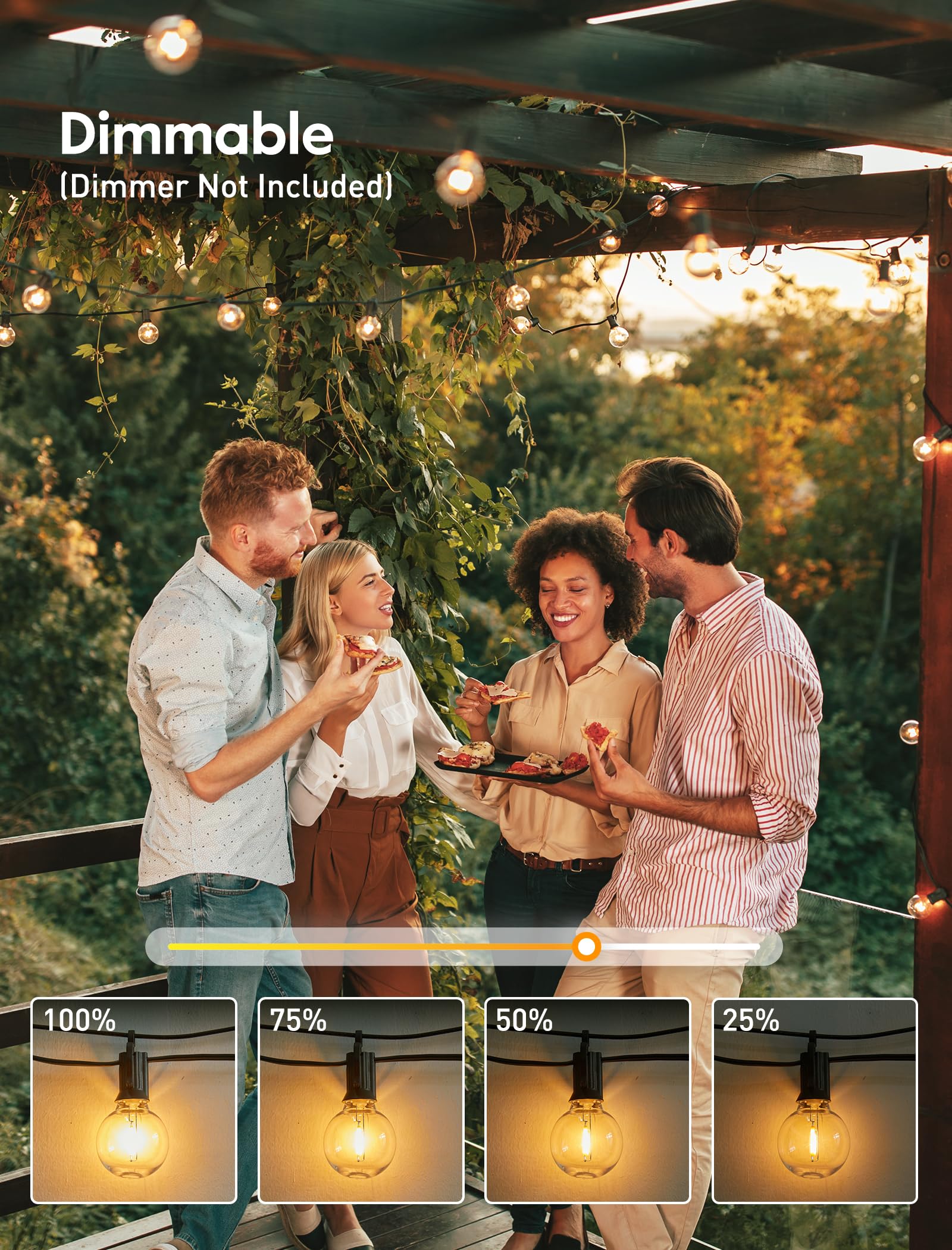 Skanto | Brightown 60Ft Guirlandes Lumineuses Extérieures - Lumières de Terrasse LED Globe G40 avec 32 Ampoules Résistantes aux Chocs