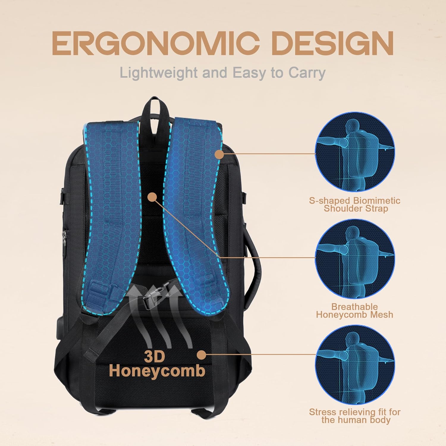Sac à dos de voyage extensible de 40L, étanche, avec port USB et compartiment pour ordinateur portable de 17” – AirVoyage