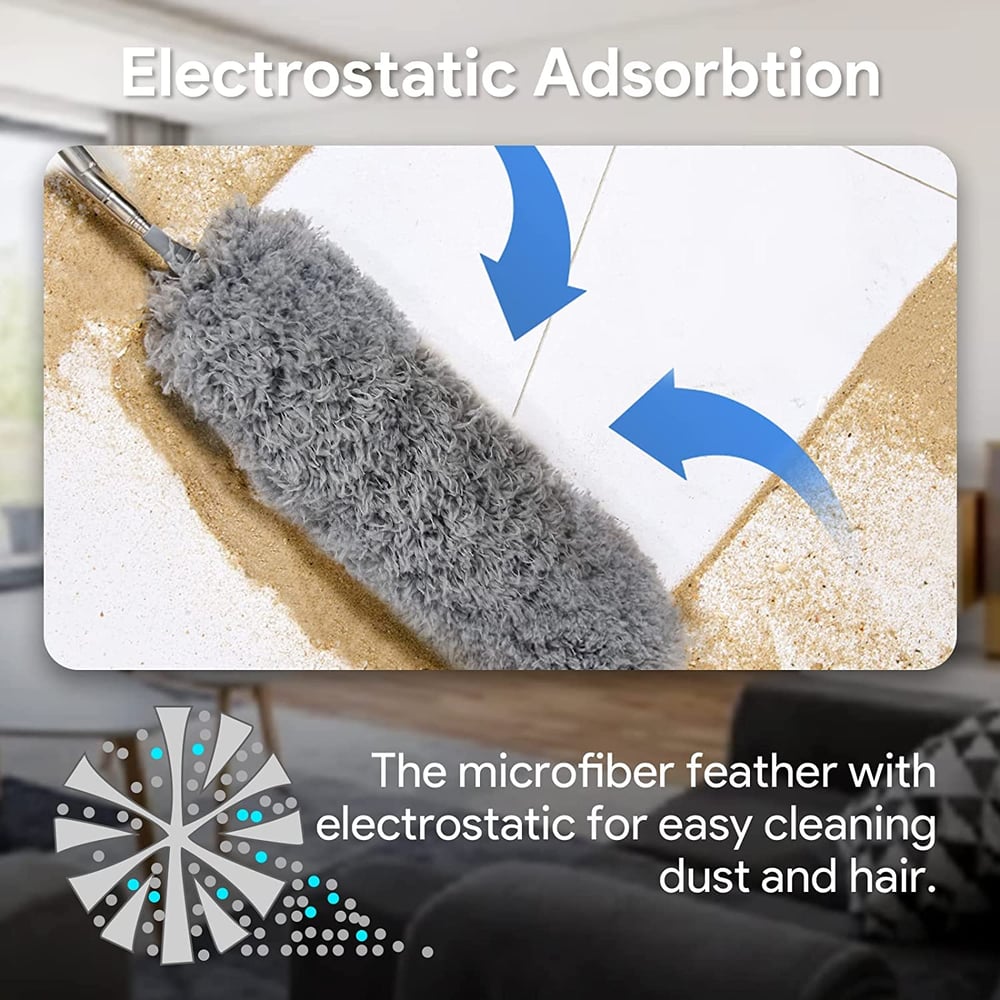 FlexDuster | Duster télescopique avec tête en microfibre extra longue (3 têtes de nettoyage de remplacement gratuites)
