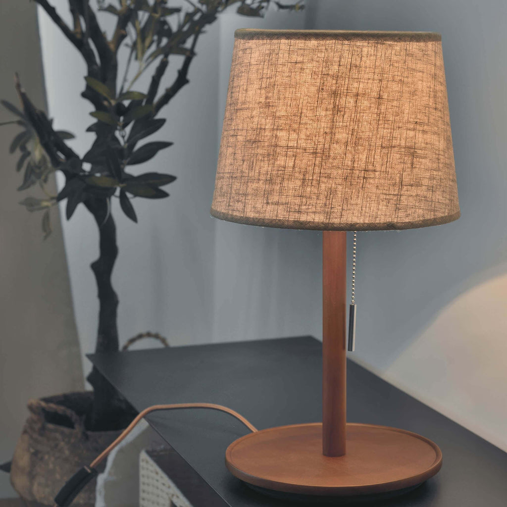 Lampe de Table en Noyer Nordique avec Abat-jour en Tissu