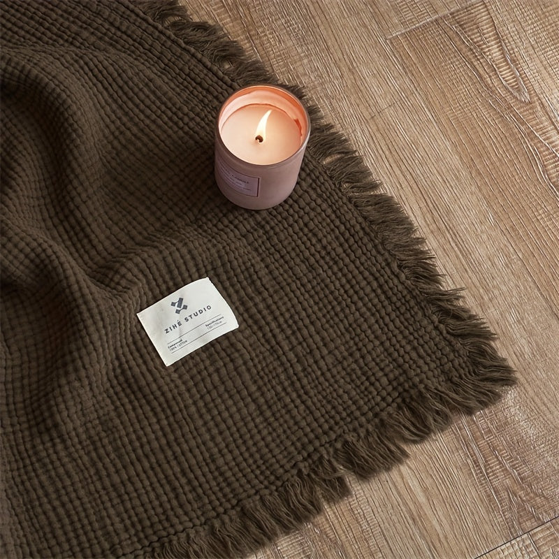 OLIVEBREEZE – Couverture légère en gaze de coton à 4 couches avec franges élégantes