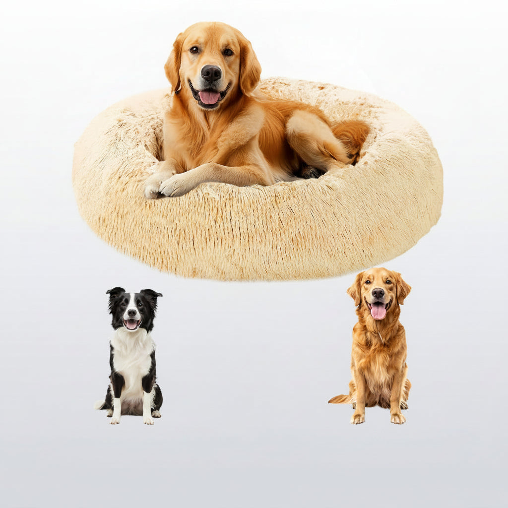 HUGAFUR - Lit pour animaux en fausse fourrure douce en forme de beignet pour chiens et chats de petite à grande taille