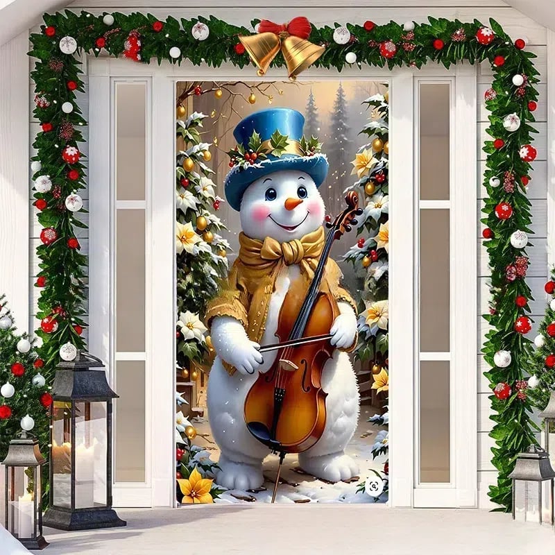 Décoration de porte de Noël avec le Père Noël | Couverture de porte en tissu | Montage rapide & réutilisable