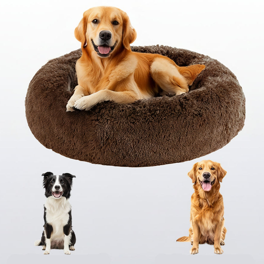 HUGAFUR - Lit pour animaux en fausse fourrure douce en forme de beignet pour chiens et chats de petite à grande taille