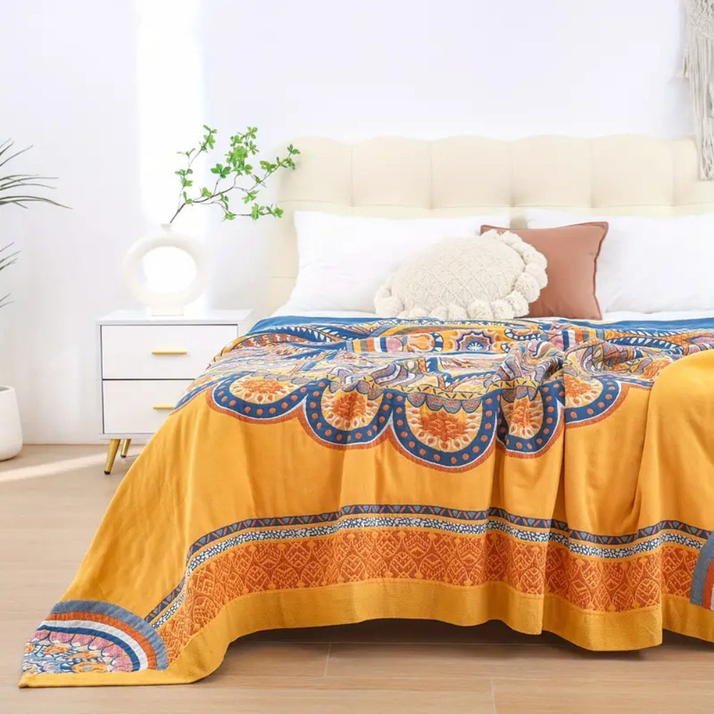 Couverture Réversible en Coton Golden Lotus Comfort