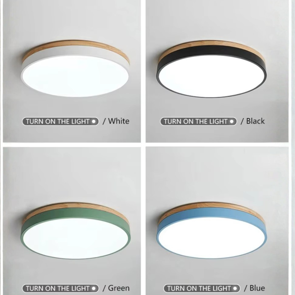 Lumière de plafond encastrée Horizon - Design moderne ultra-fin avec accent en bois