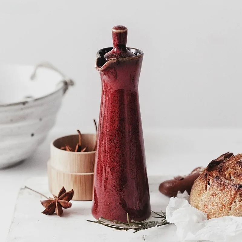 Distributeur d'Huile en Céramique Élégant avec Bec Anti-Goutte pour Cuisine et Table