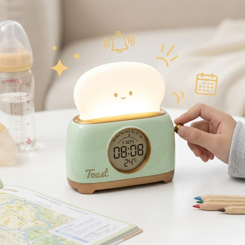 Réveil Numérique Toastie avec Veilleuse et Affichage de Température pour Enfants