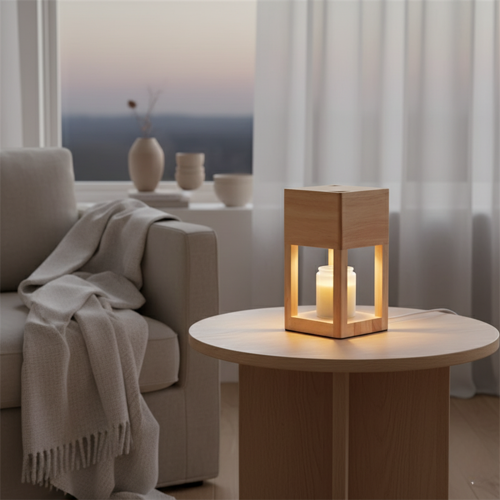 Lampe Réchauffe-Bougie en Bois Scandinave - Lumière Ambiante à Double Usage