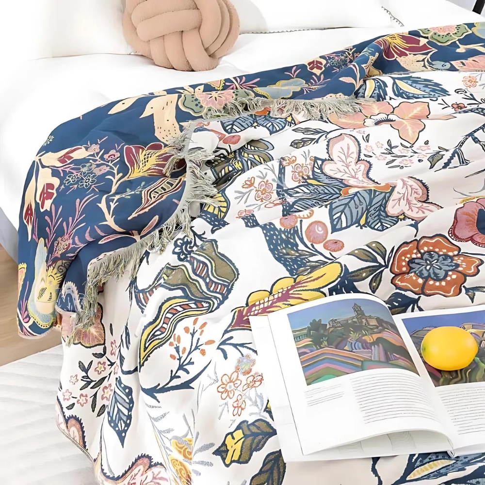 Couverture Florale Artistique Rustique | Couverture en Coton Floral 100%
