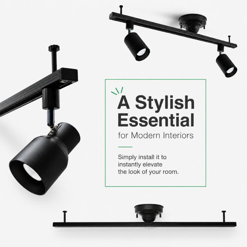 Rail d'éclairage suspendu rotatif 360° pour lampes suspendues et projecteurs