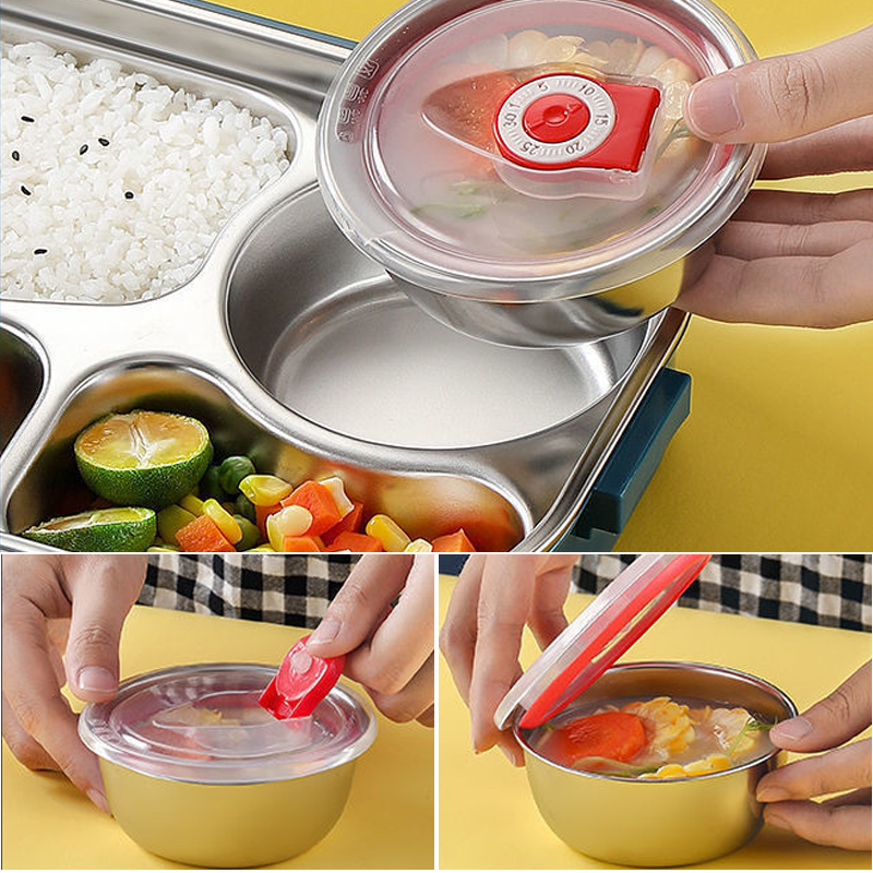 Boîte à lunch thermique en acier inoxydable – intérieur en acier inoxydable – 3 ou 4 compartiments avec bol à soupe – Horloge murale