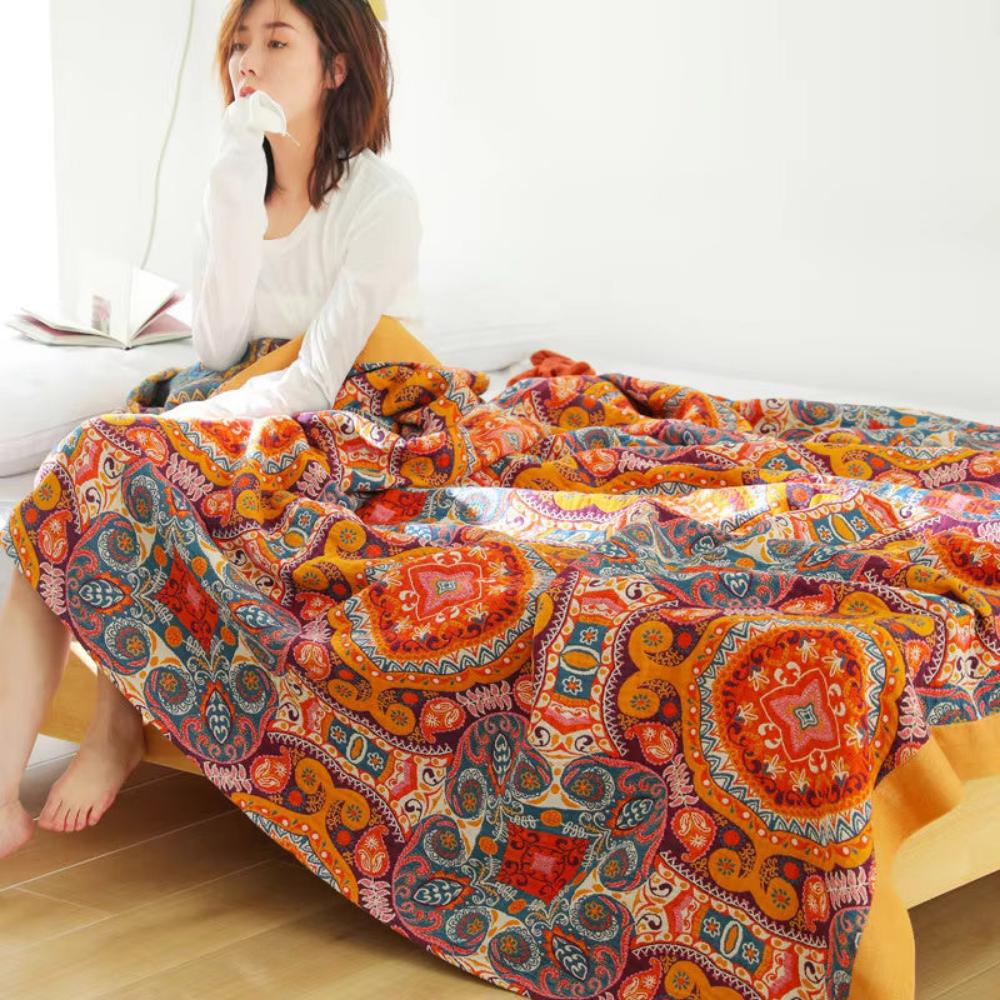 Couverture Réversible en Coton Boho Sunrise