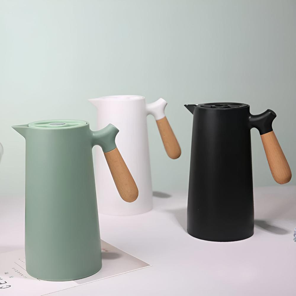 Thermos avec poignée en bois et insert en verre – 1 litre