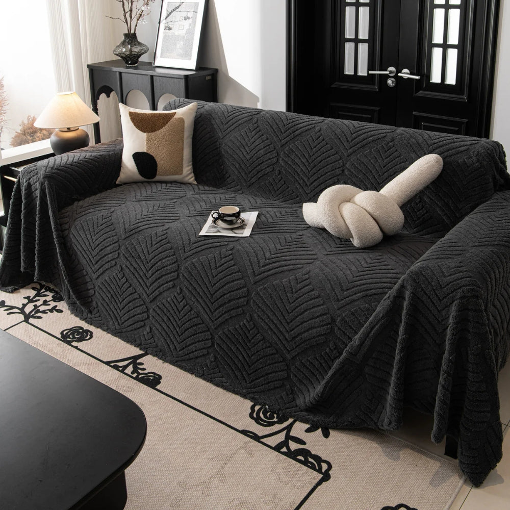 Housse de canapé en polaire avec design à chevrons et feuilles