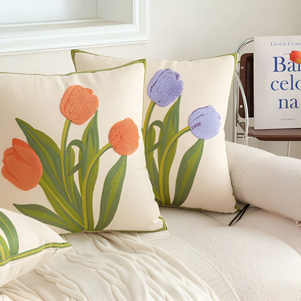 Housse de Coussin Tulipe Fleurie