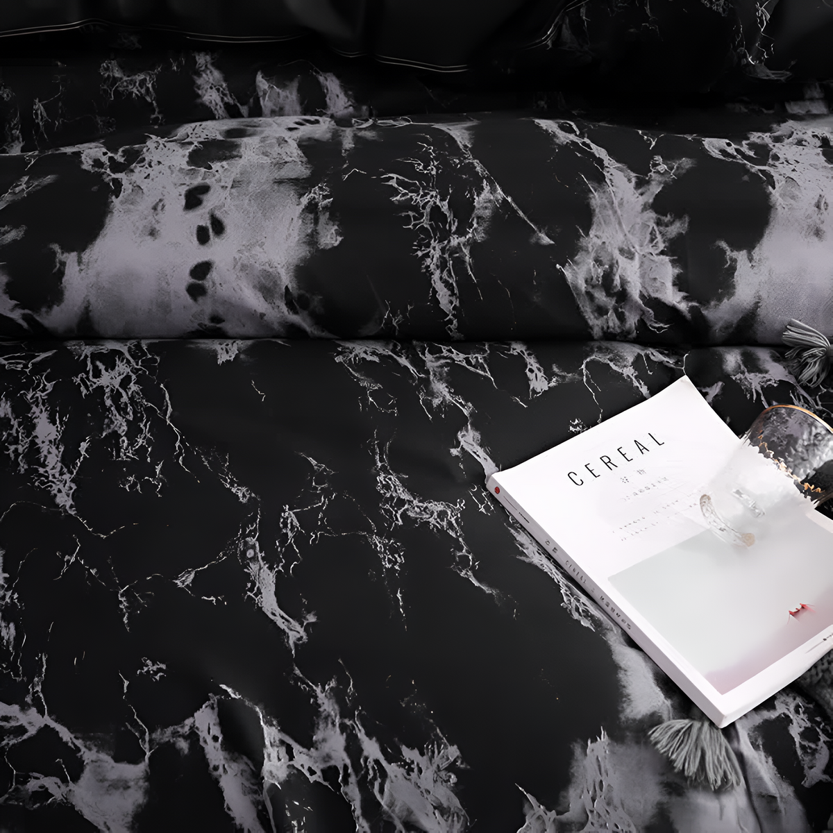 Marbre Noir Luxe | Ensemble de Housse de Couette 3 pièces