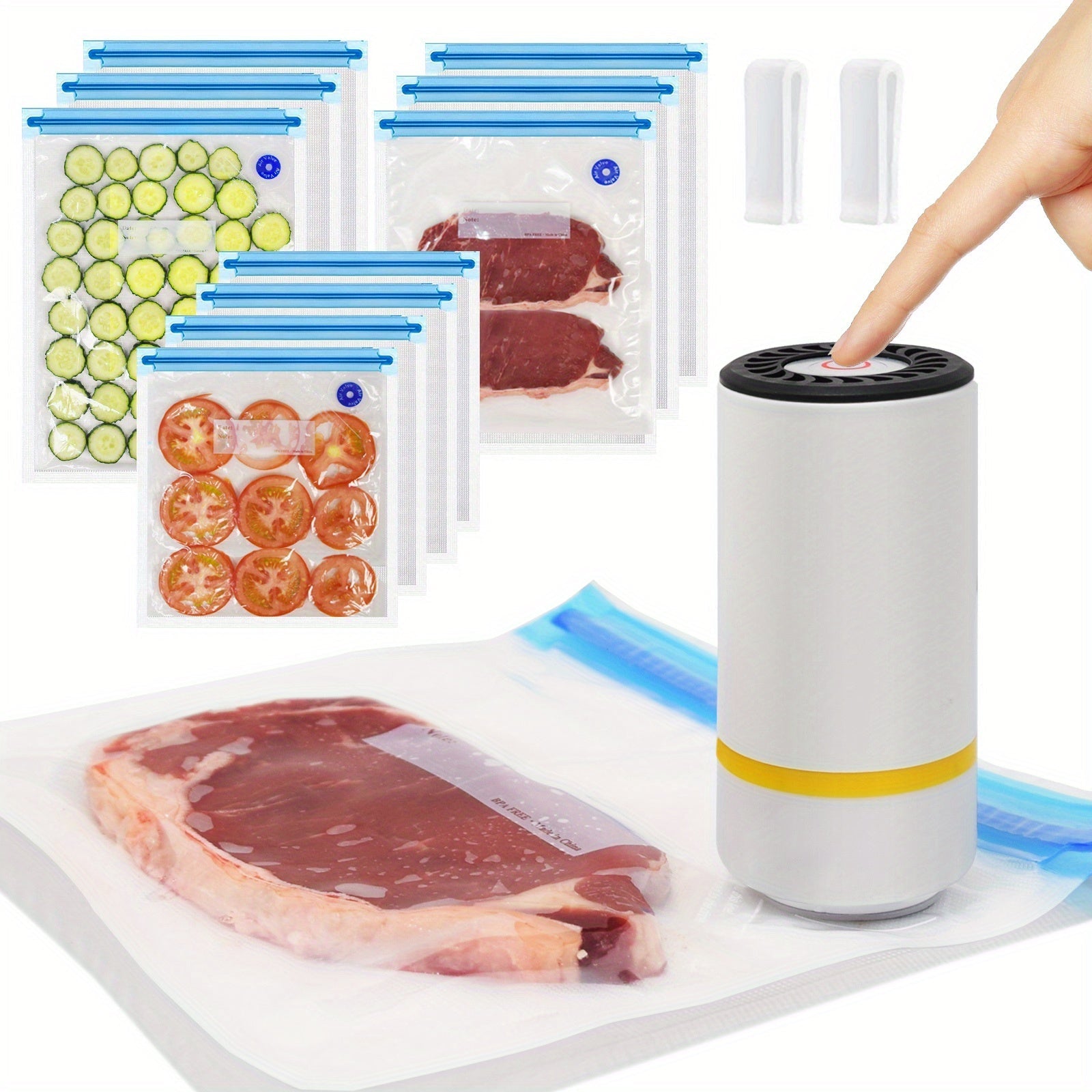 Skanto | Appareil de vide électrique portable avec sacs de conservation sous vide – Inclus 3 tailles (4x8,5", 3x11", 3x13,5"), sacs zip sous vide et pompe électrique