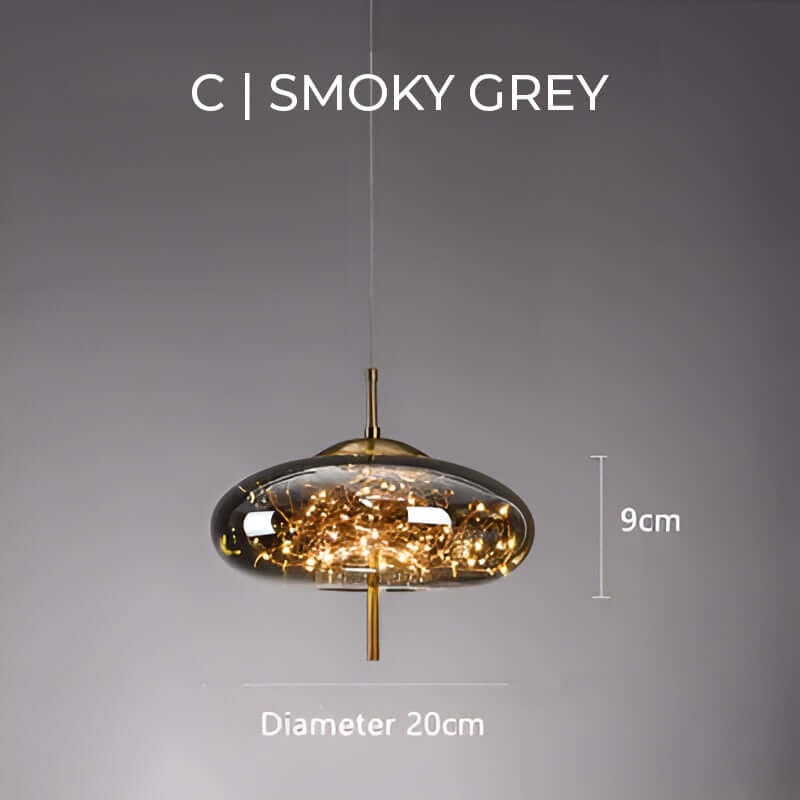 Suspension en Verre Marron avec Plusieurs Lumières