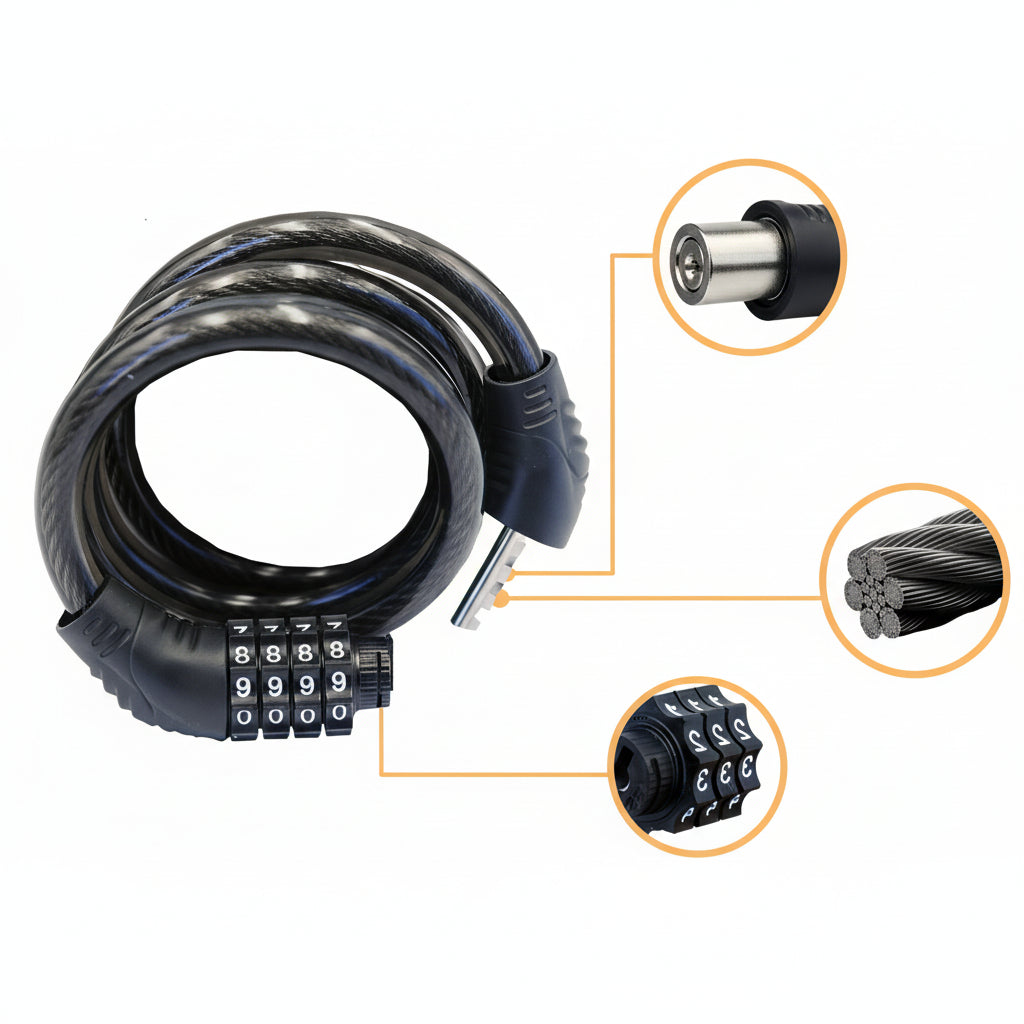 BIKEGUARD - Câble de Sécurité en Acier avec Code à 4 Chiffres