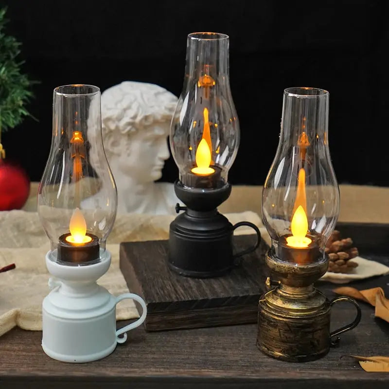 Lanternes LED avec flamme vacillante | sans fil, effet de lumière de bougie sécurisé (sans fumée/chaleur) | Inclus 3x piles LR44 | 18,3 cm | Noir/Blanc/Bronze
