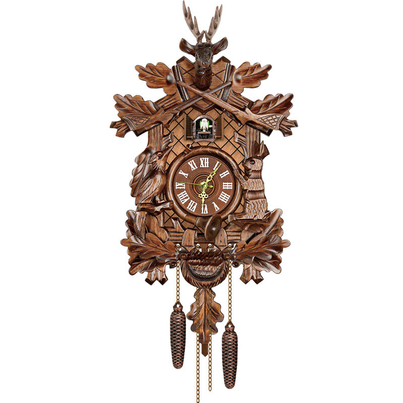 Horloge à coucou traditionnelle | Fabriquée à la main en bois de la Forêt-Noire | Design chalet avec musique et figurines