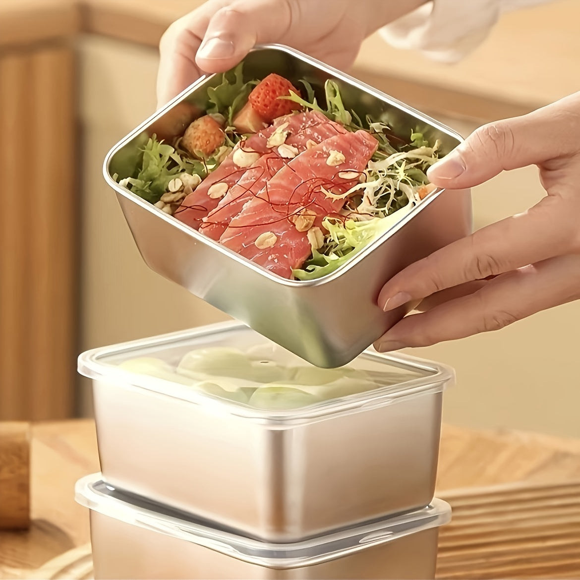 Ensemble de Conservation Alimentaire en Acier Inoxydable de 7 Pièces – Conteneurs Empilables avec Couvercles en Plastique