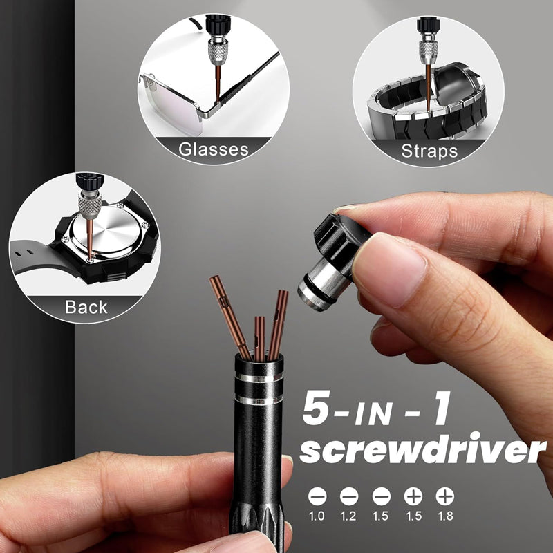 Kit de réparation mini tournevis précis pour montres et lunettes | Micro-bits + pince à épiler pour vis minuscules | Boîte de rangement compacte | Usage domestique DIY